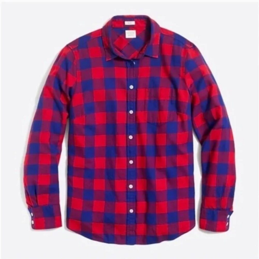 J. Crew The‎ Boy Fit blue red buffalo plaid flannel button down shirt M